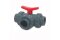 PVC-U 3-Wege Kugelhahn mit T-Bohrung Klebemuffe x Klebemuffe x Klebemuffe